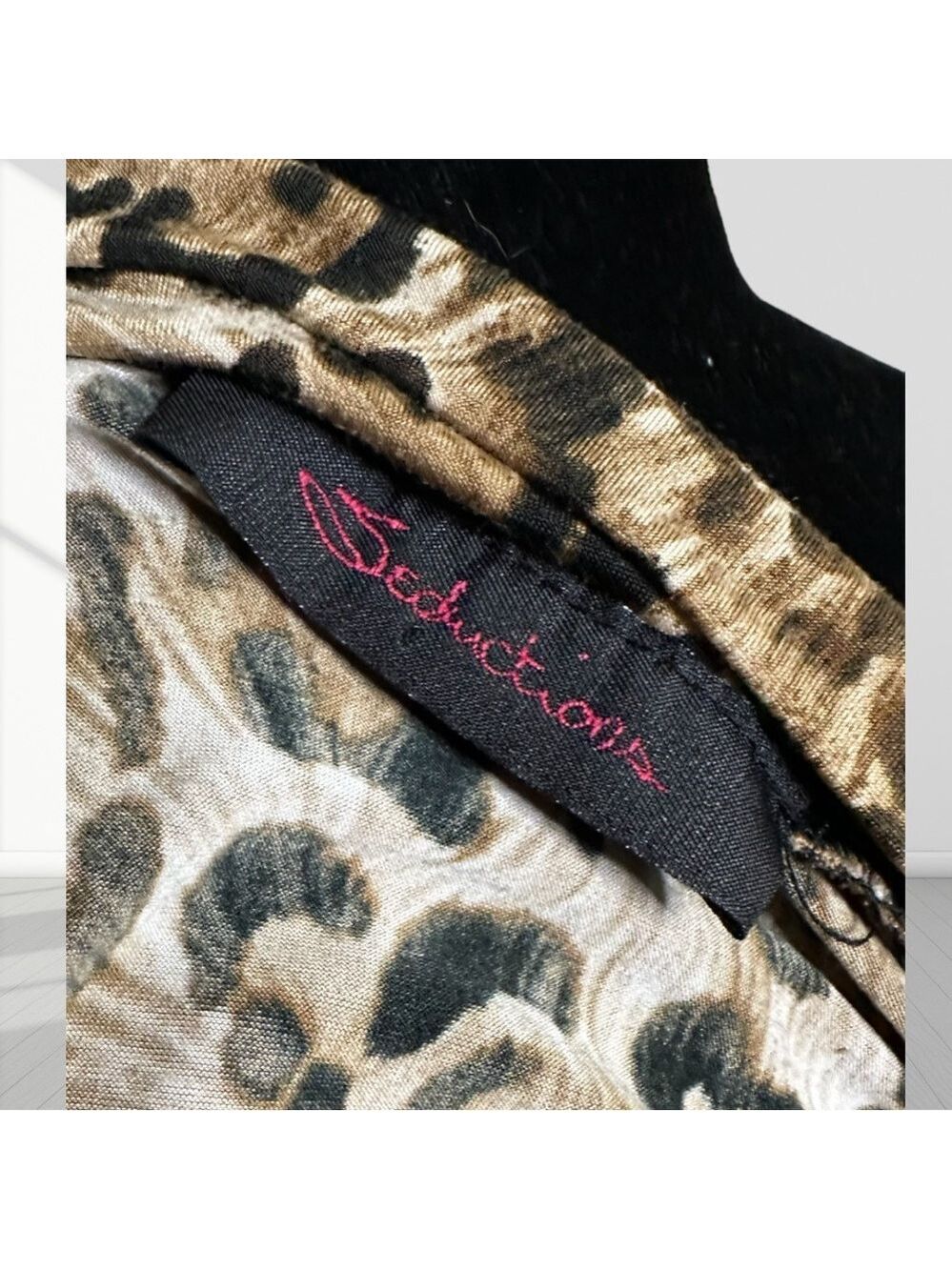 Seduction Leopard Print Black Bodycon Dress Tie Neck Long Sleeve | Size Small - Picture 8 of 8
